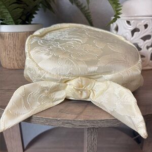 Vintage Cream Jacquard Pillbox Hat Bow Detail Wedding Church Raleigh